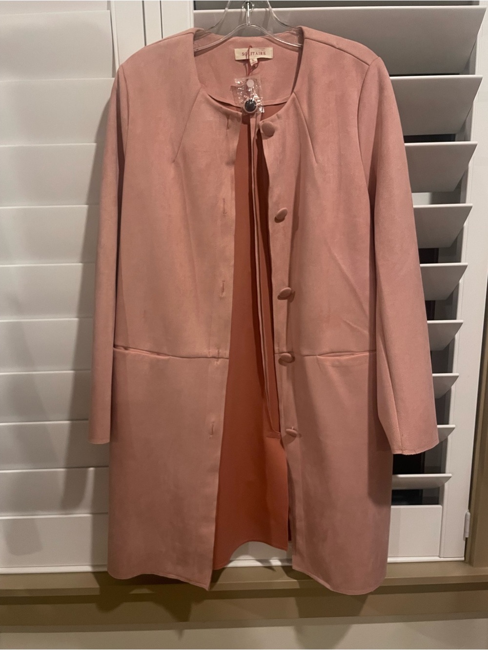 Solitaire Pink Suede-like Long Coat Size L